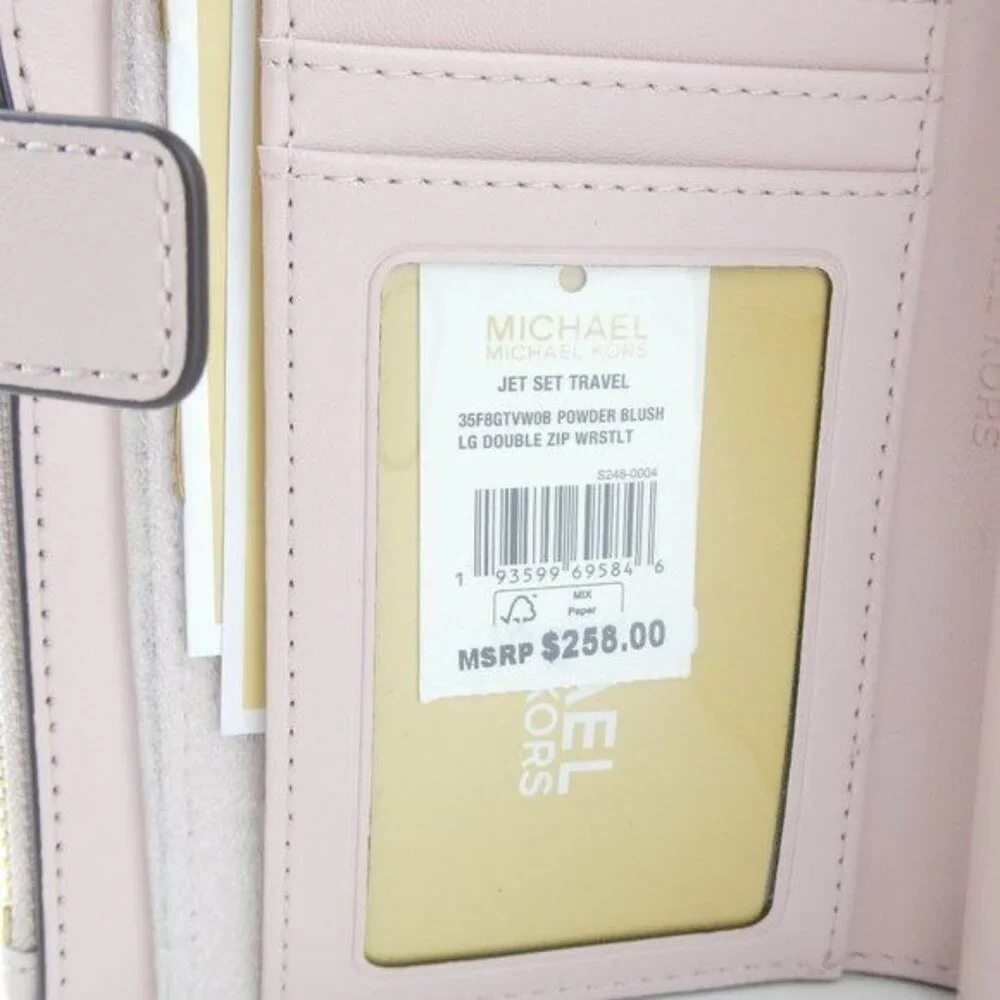 Michael‎ Kors Powder Blush Jet Set Travel Large Double Zip Wristlet NWT